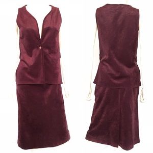 Vintage 1970s plum wine velveteen 2-pc suit dress